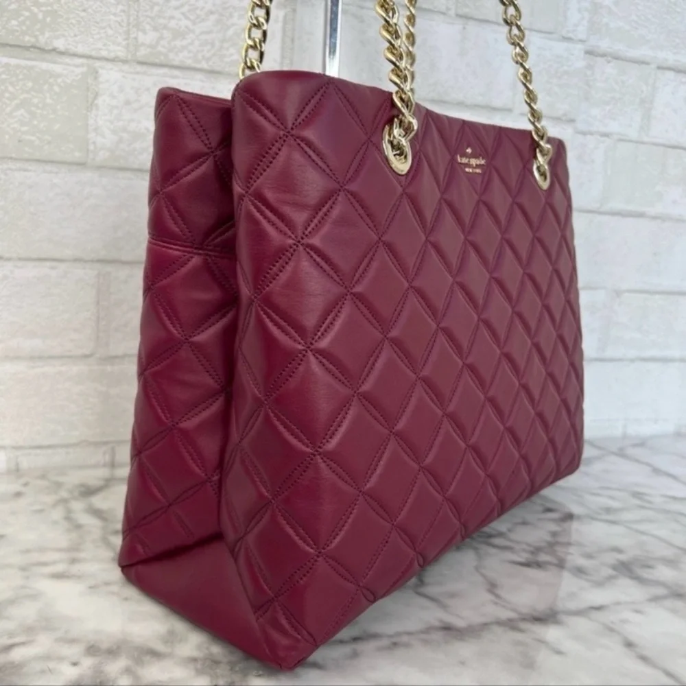 Kate Spade Natalia Burgundy Blackberry Preserves Quilted Leather Tote NWT